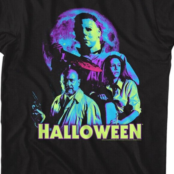Halloween Michael Myers Neon Moon Light Graphic Tee Horror Movie Fan Gift Shirt - Picture 2 of 5